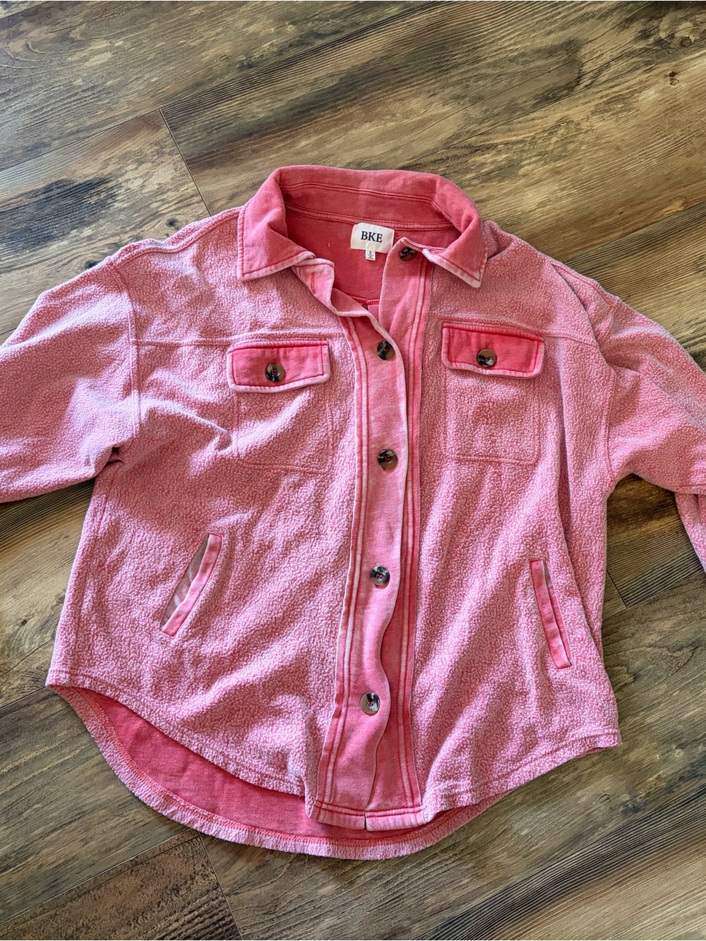 BKE Pink Button-Front Fleece Shirt Jacket
